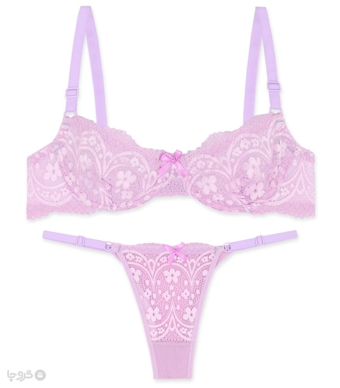 پک ست شورت و سوتین توری فنردار ژوبین کد 1395 گلدوزی - بسته 4 عددی