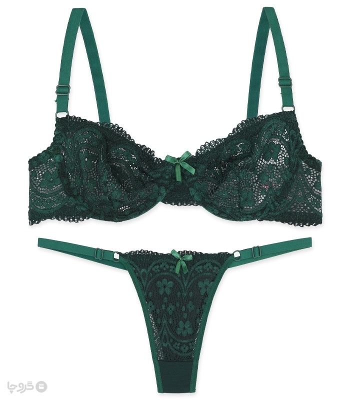 پک ست شورت و سوتین توری فنردار ژوبین کد 1395 گلدوزی - بسته 4 عددی