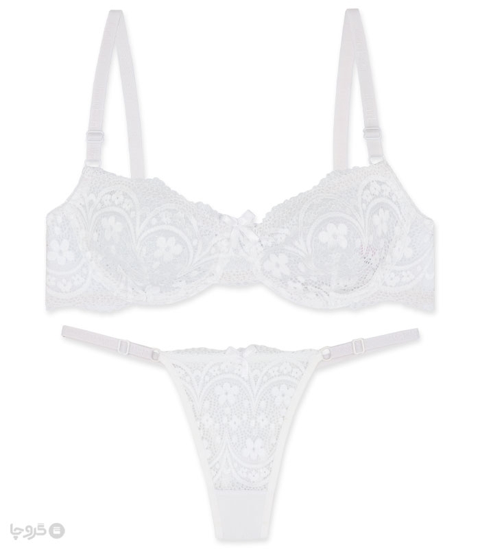 پک ست شورت و سوتین توری فنردار ژوبین کد 1395 گلدوزی - بسته 4 عددی