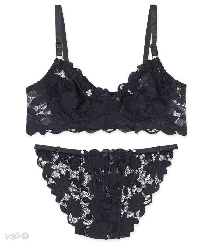 خرید عمده پک ست شورت و سوتین توری فنردار ژوبین کد 1998 طرح گل درشت - بسته 4 عددی