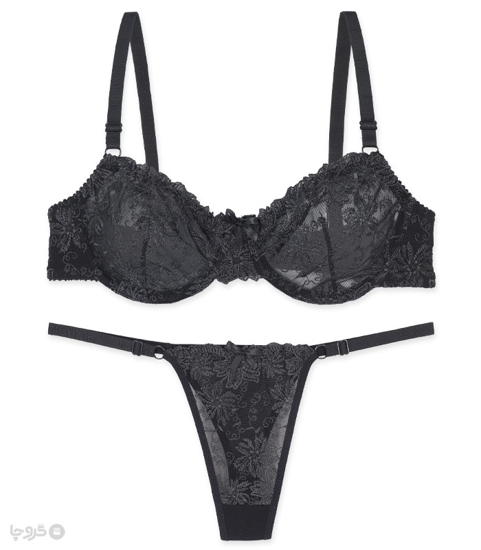 خرید عمده پک ست شورت و سوتین توری فنردار ژوبین کد 2030 طرح گلدوزی - بسته 4 عددی