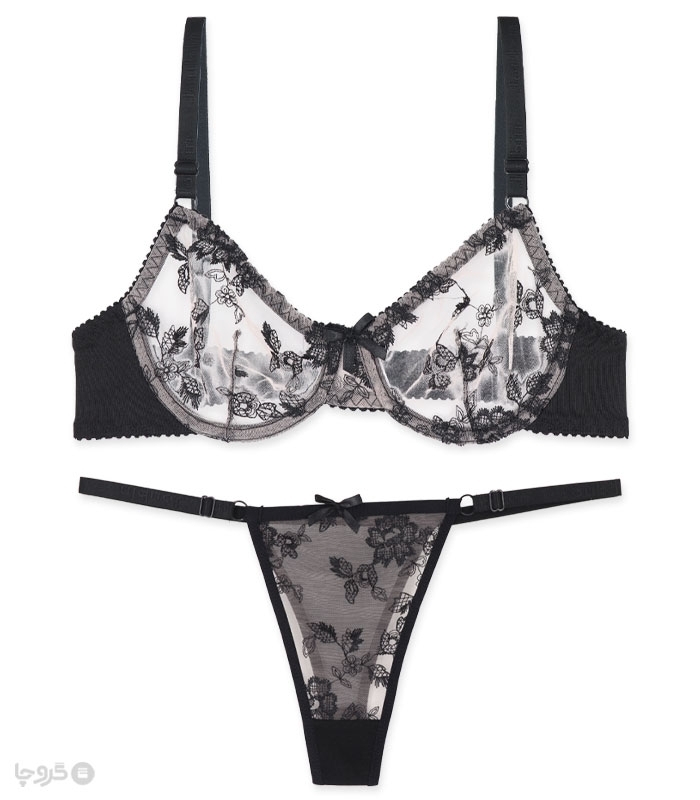 پک ست شورت و سوتین توری فنردار ژوبین کد 2030 طرح گلدوزی - بسته 4 عددی