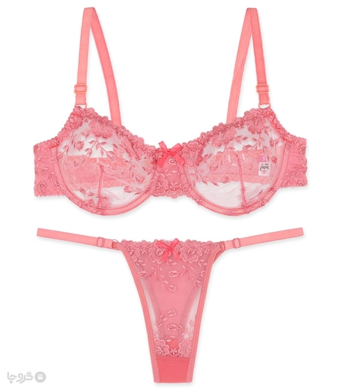 پک ست شورت و سوتین توری فنردار ژوبین کد 2030 طرح گلدوزی - بسته 4 عددی