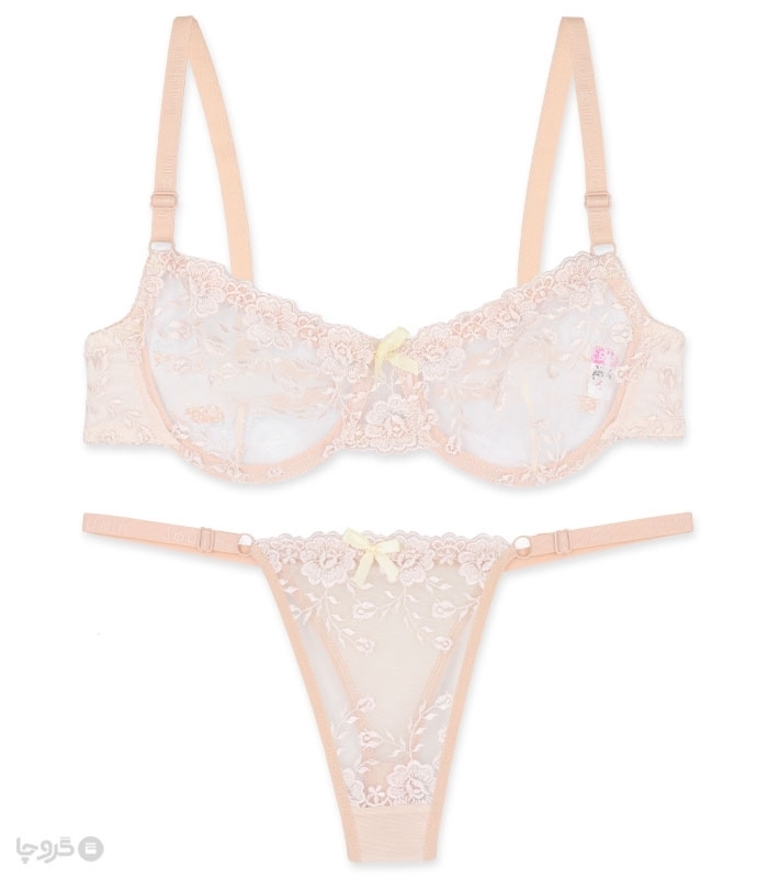 پک ست شورت و سوتین توری فنردار ژوبین کد 2030 طرح گلدوزی - بسته 4 عددی