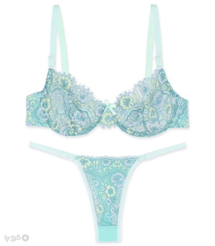 پک ست شورت و سوتین توری فنردار ژوبین کد 2030 طرح گلدوزی - بسته 4 عددی