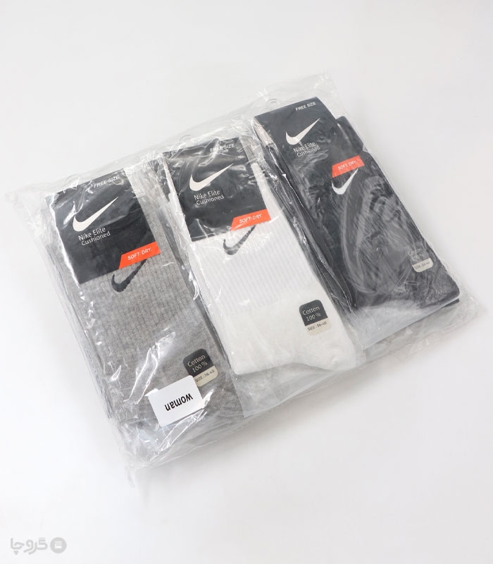 خرید عمده پک جوراب ساقدار اسپرت گلدوزی طرح Nike - بسته 12 عددی