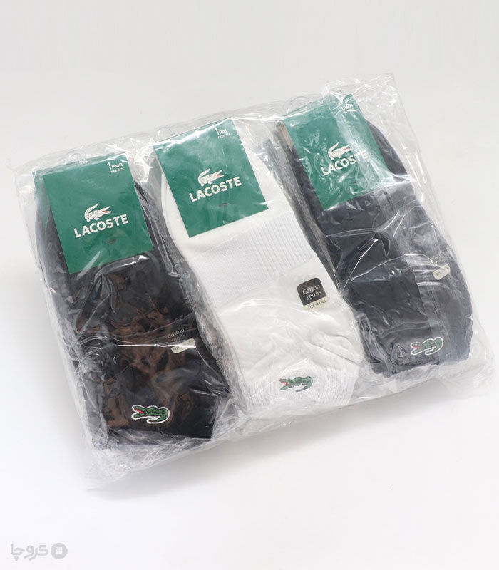 خرید عمده پک جوراب مچی اسپرت گلدوزی طرح Lacoste - بسته 12 عددی