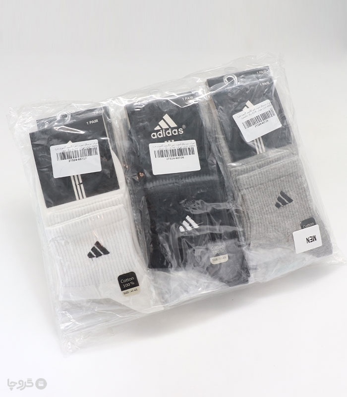 خرید عمده پک جوراب نیم ساق اسپرت گلدوزی طرح Adidas - بسته 12 عددی