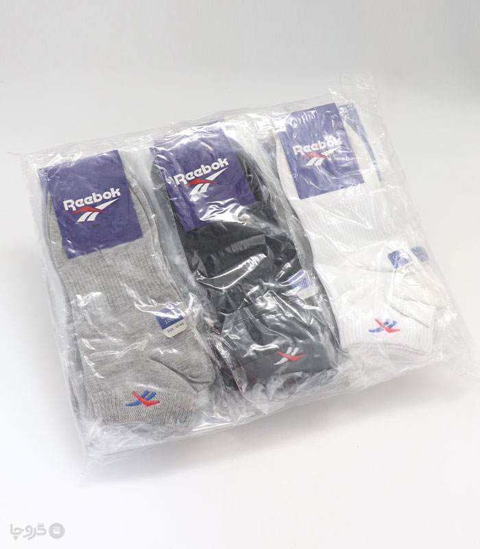 خرید عمده پک جوراب مچی اسپرت گلدوزی طرح Reebok - بسته 12 عددی