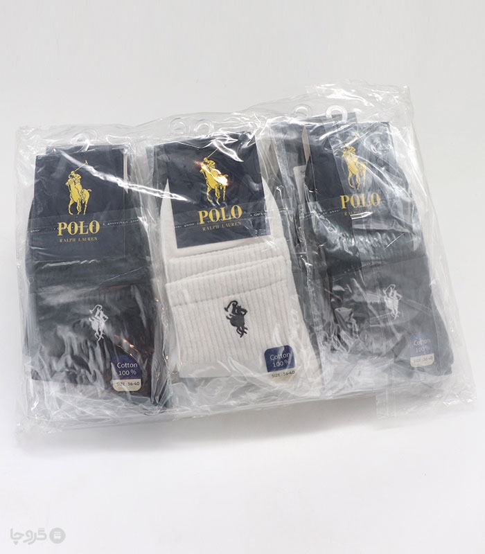 خرید عمده پک جوراب نیم ساق اسپرت گلدوزی طرح Polo - بسته 12 عددی