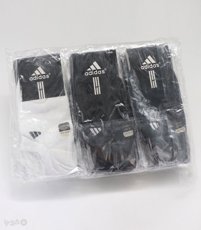 خرید عمده پک جوراب قوزکی اسپرت گلدوزی طرح Adidas - بسته 12 عددی
