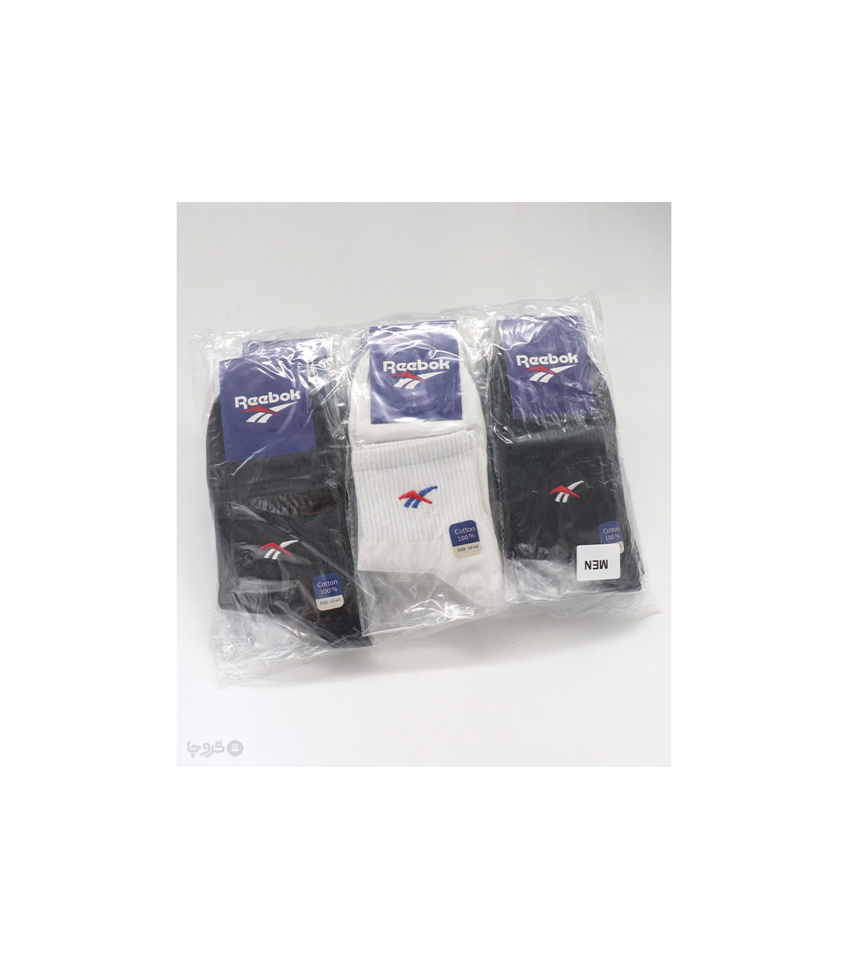 خرید عمده پک جوراب نیم ساق اسپرت گلدوزی طرح Reebok - بسته 12 عددی