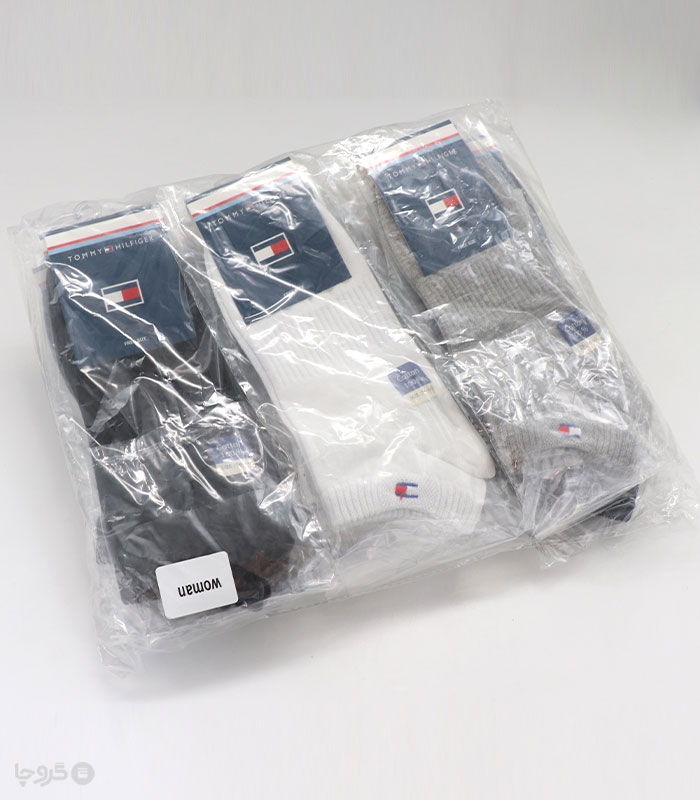 خرید عمده پک جوراب مچی اسپرت گلدوزی طرح Tommy - بسته 12 عددی