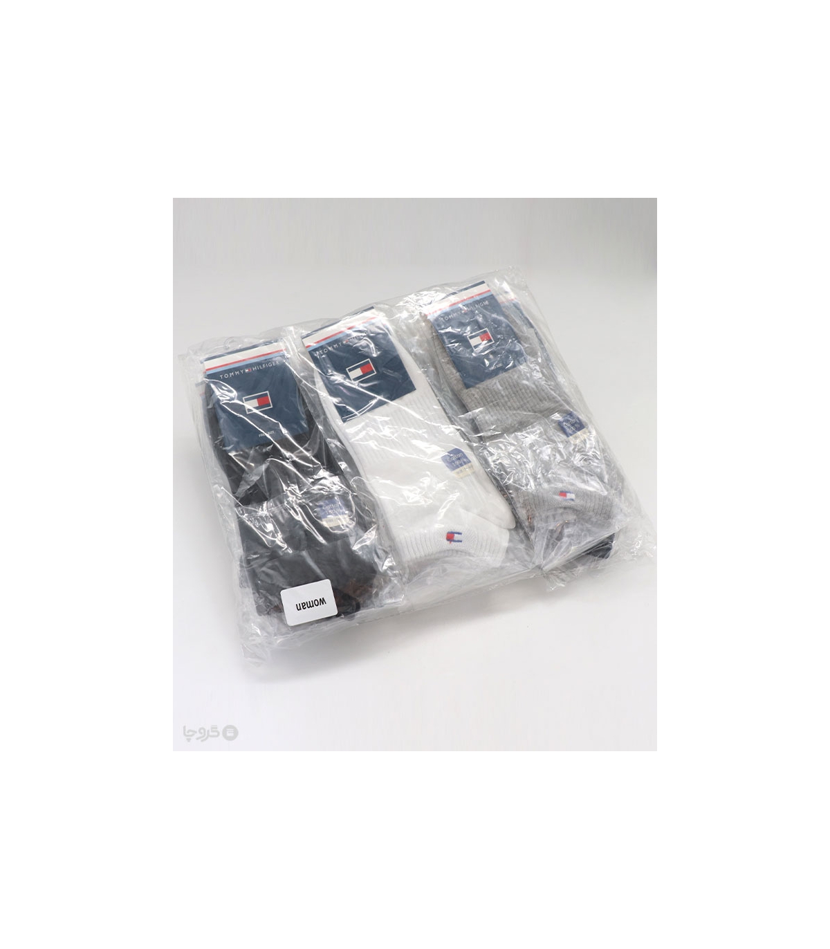 خرید عمده پک جوراب مچی اسپرت گلدوزی طرح Tommy - بسته 12 عددی