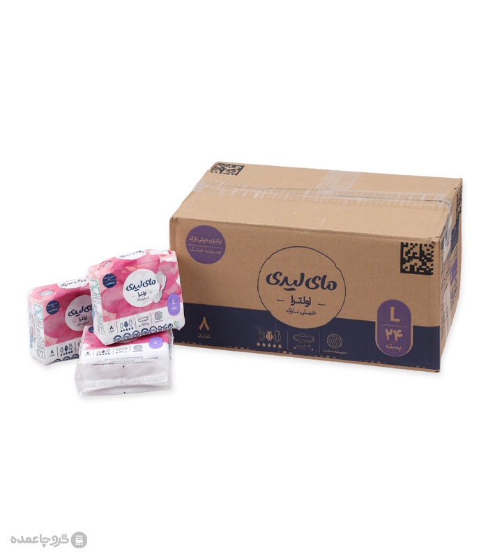 خرید کارتنی نوار بهداشتی بالدار خیلی نازک مشبک مای لیدی مدل Ultra Thin بزرگ - کارتن 24 عددی
