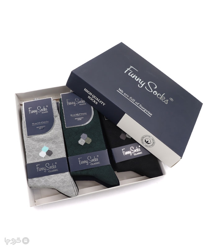 خرید عمده پک جوراب ساقدار مردانه Funny Socks فانی ساکس کد 65111 - جعبه 12 عددی