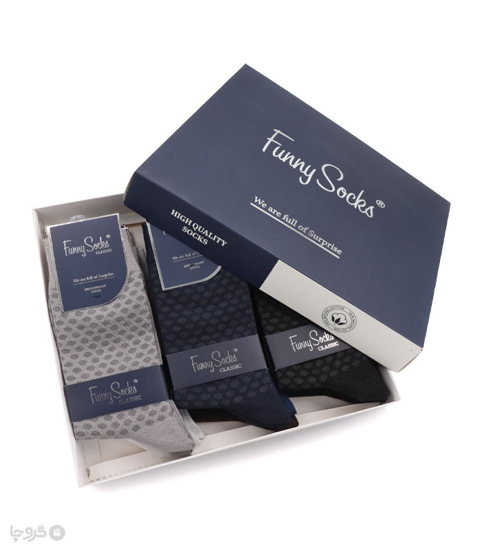 خرید عمده پک جوراب ساقدار مردانه Funny Socks فانی ساکس کد 65136 - جعبه 12 عددی