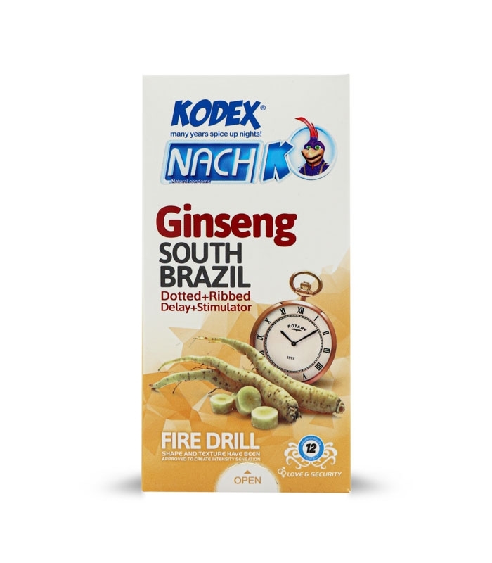 خرید عمده پک کاندوم تحریک کننده تاخیری ناچ کدکس Nach Kodex مدل Ginseng - بسته 12 عددی