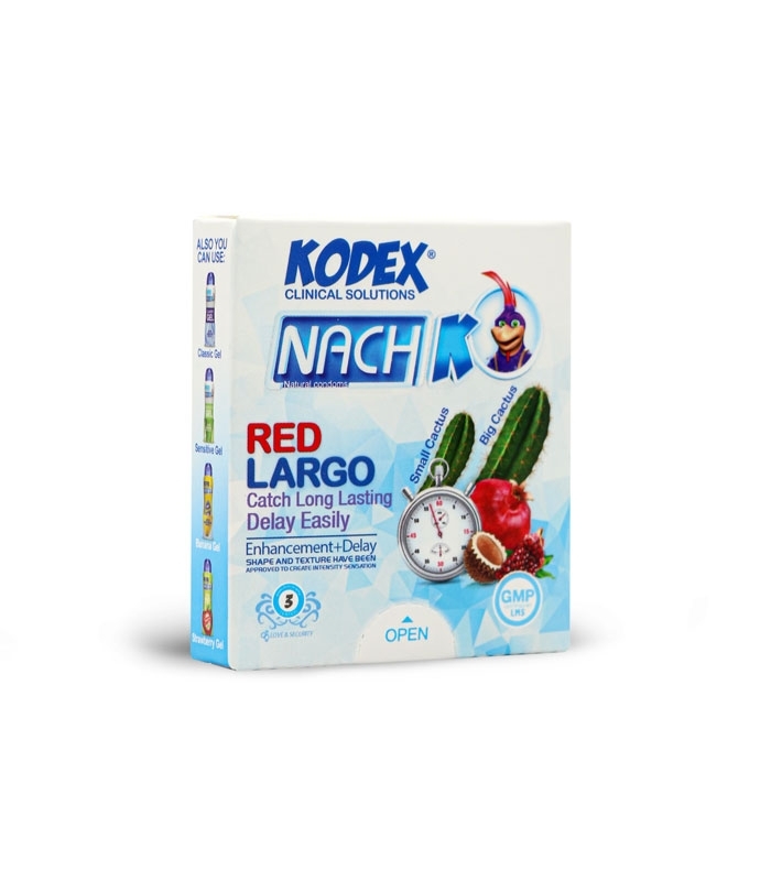 خرید عمده پک کاندوم بزرگ کننده تاخیری ناچ کدکس Nach Kodex مدل Red Largo - بسته 12 عددی