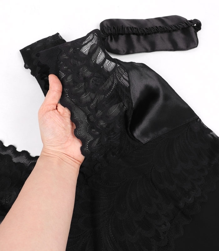 پک ست پیراهن و چشم بند ساتن و گیپور اما کد 2840 - بسته 3 عددی