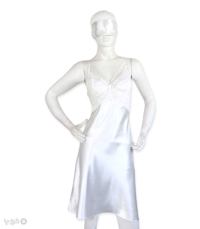 خرید عمده پک ست پیراهن و چشم بند ساتن و گیپور Ema اما کد 3525 - بسته 3 عددی