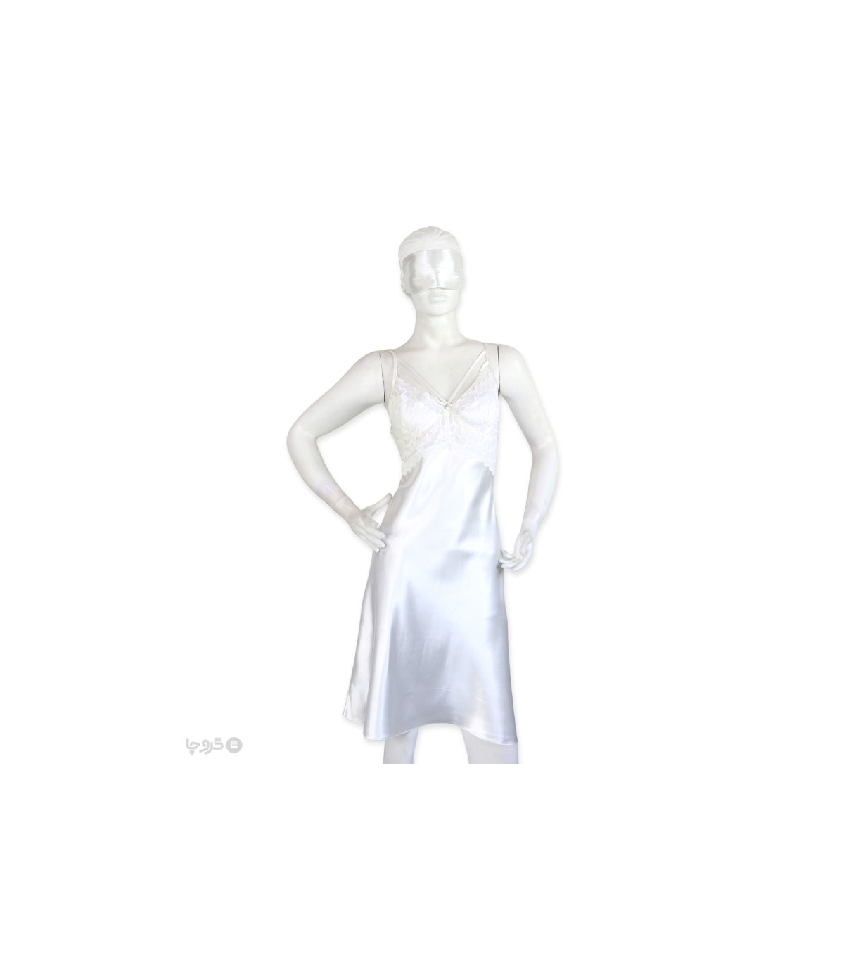 خرید عمده پک ست پیراهن و چشم بند ساتن و گیپور Ema اما کد 3525 - بسته 3 عددی