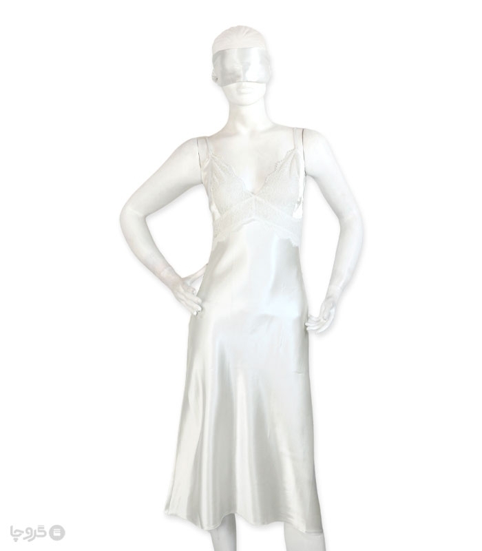 پک ست پیراهن و چشم بند ساتن و گیپور اما کد 2818 - بسته 4 عددی