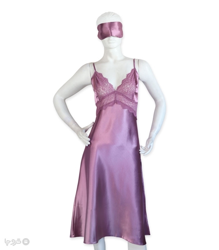 خرید عمده پک ست پیراهن و چشم بند ساتن و گیپور Ema اما کد 2818 - بسته 4 عددی