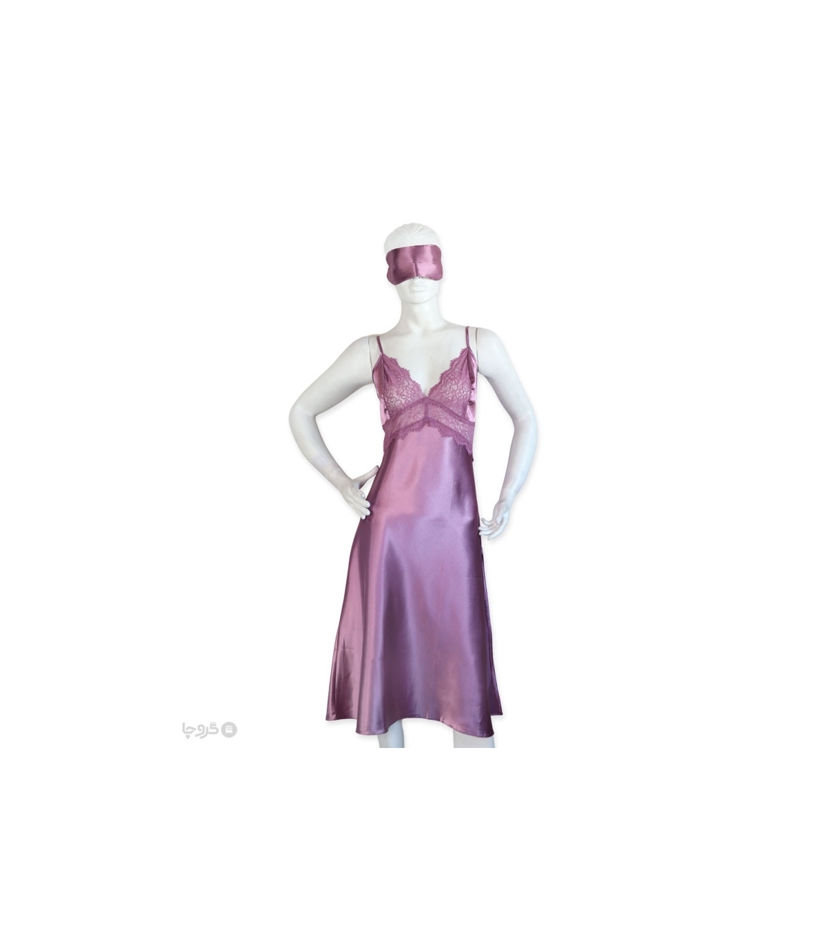 خرید عمده پک ست پیراهن و چشم بند ساتن و گیپور Ema اما کد 2818 - بسته 4 عددی