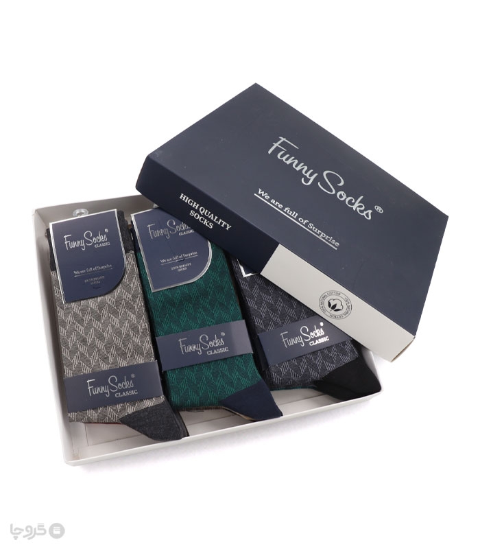 خرید عمده پک جوراب ساقدار مردانه Funny Socks فانی ساکس کد 65120 - جعبه 12 عددی