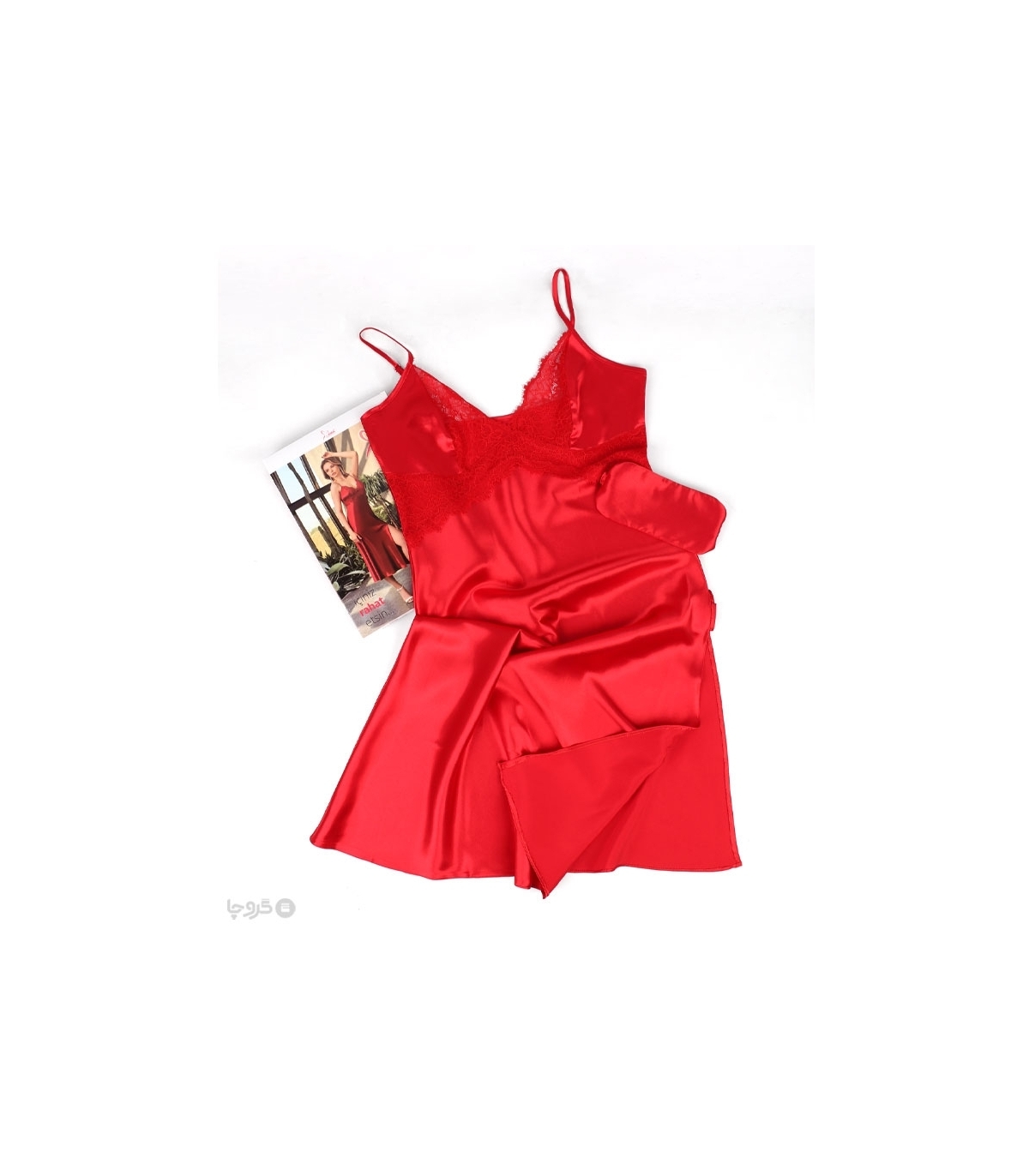 پک ست پیراهن و چشم بند ساتن و گیپور اما کد 2818 - بسته 4 عددی