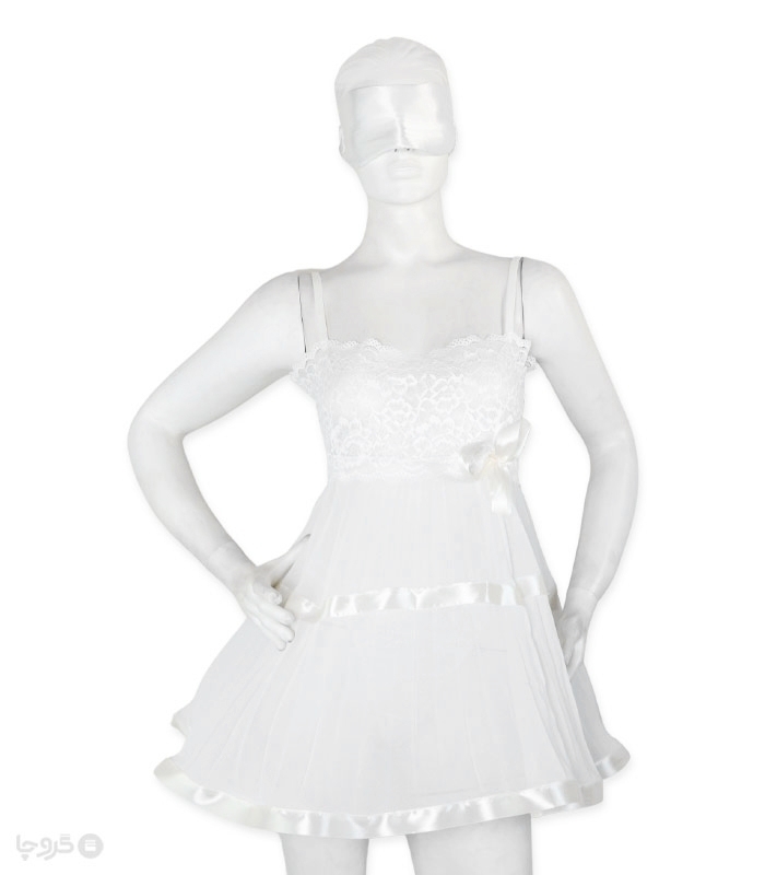 خرید عمده پک ست پیراهن و شورت و چشم بند ساتن و گیپور Ema اما کد 3574 - بسته 2 عددی