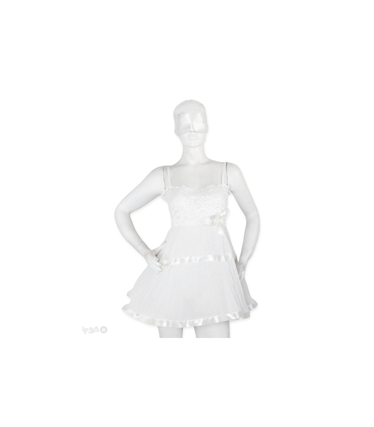 خرید عمده پک ست پیراهن و شورت و چشم بند ساتن و گیپور Ema اما کد 3574 - بسته 2 عددی