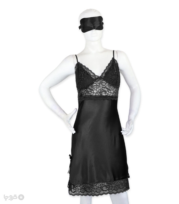 پک ست پیراهن و چشم بند ساتن و گیپور اما کد 2890 - بسته 3 عددی