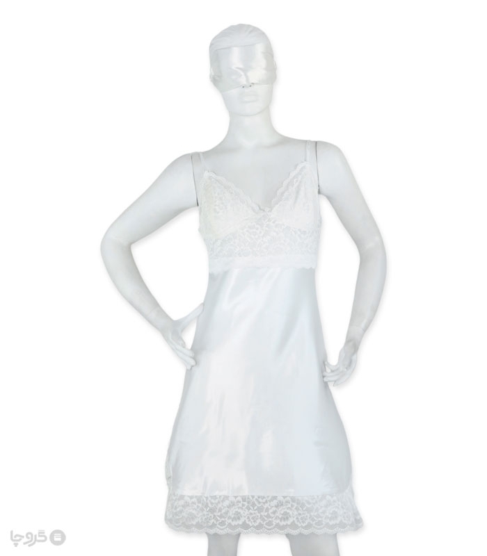 خرید عمده پک ست پیراهن و چشم بند ساتن و گیپور Ema اما کد 2890 - بسته 3 عددی