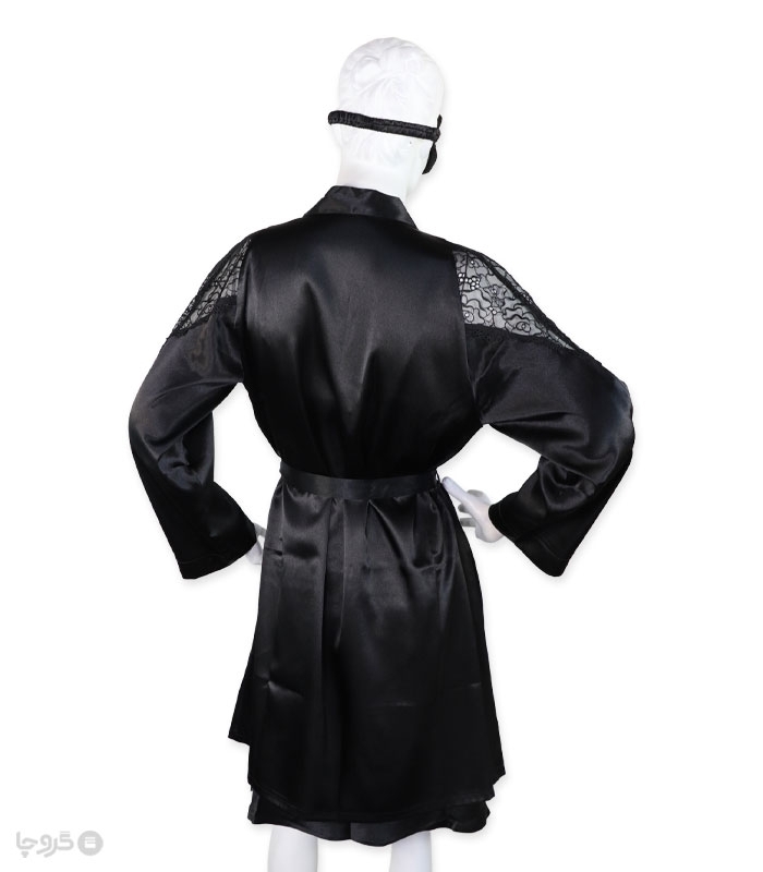 پک ست پیراهن و روبدوشامبر ساتن و گیپور اما کد 3580 - بسته 2 عددی