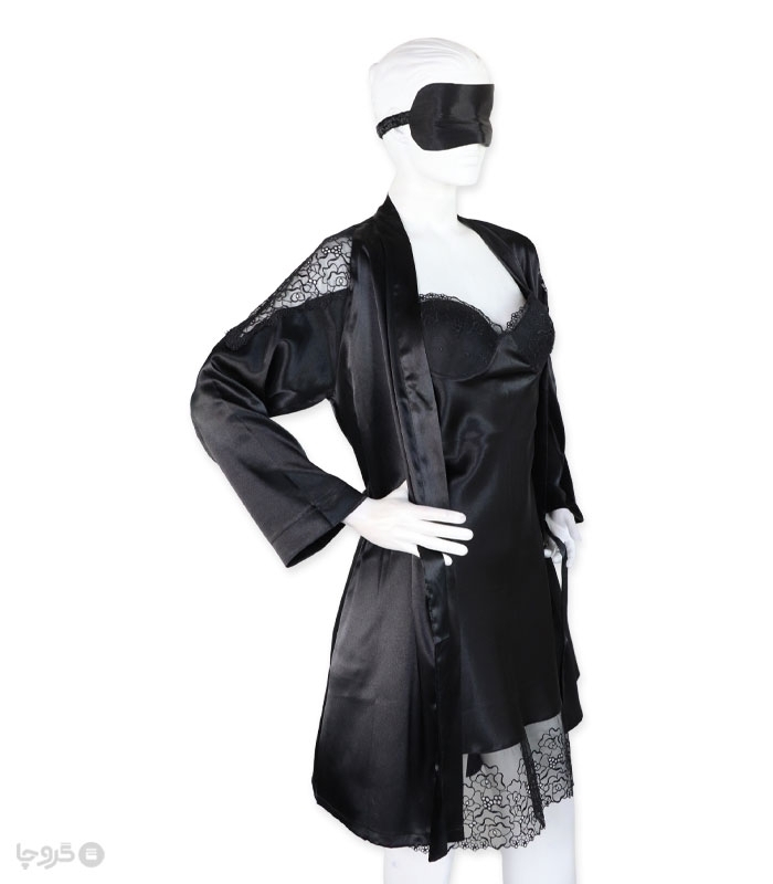 پک ست پیراهن و روبدوشامبر ساتن و گیپور اما کد 3580 - بسته 2 عددی