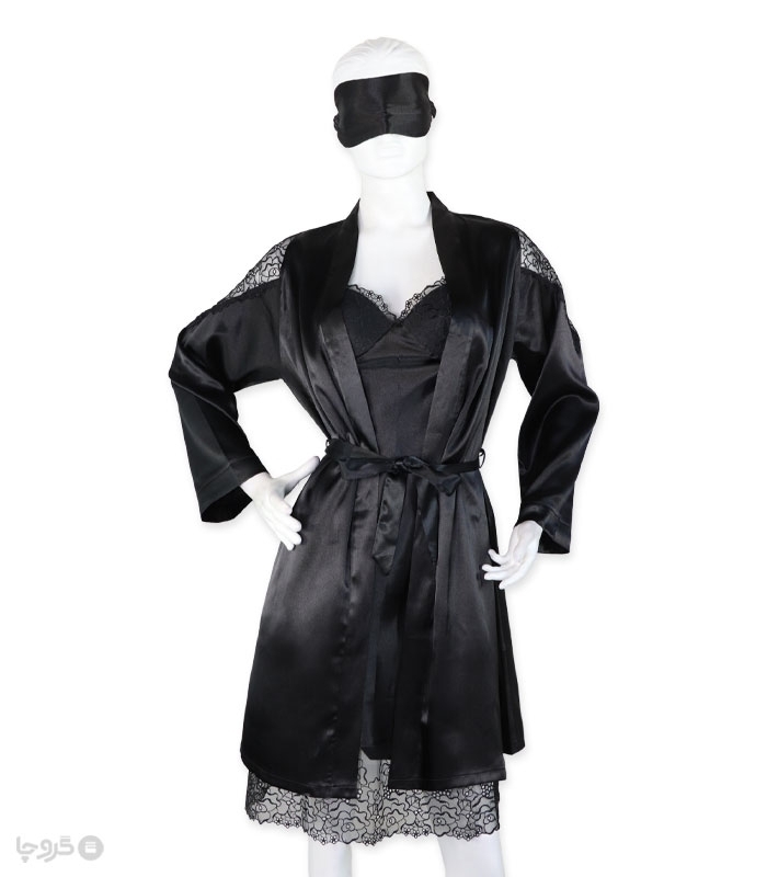 خرید عمده پک ست پیراهن و روبدوشامبر ساتن و گیپور Ema اما کد 3580 - بسته 2 عددی