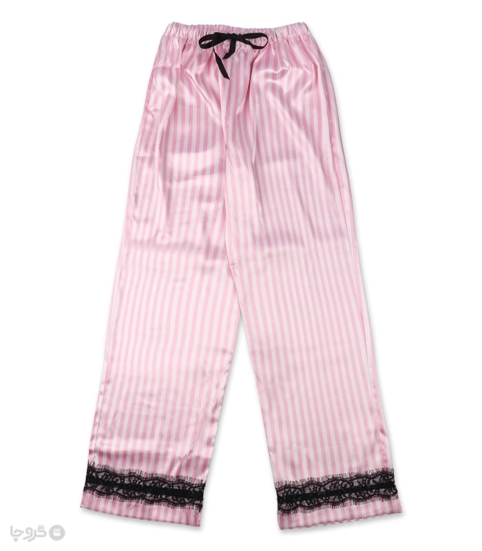 پک ست لباس خواب راحتی شلوار و بلوز ساتن و گیپور اما کد 4030 طرح Victoria's Secret رینگی - بسته 2 عددی