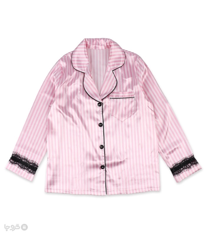 پک ست لباس خواب راحتی شلوار و بلوز ساتن و گیپور اما کد 4030 طرح Victoria's Secret رینگی - بسته 2 عددی