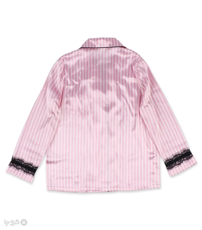 پک ست لباس خواب راحتی شلوار و بلوز ساتن و گیپور اما کد 4030 طرح Victoria's Secret رینگی - بسته 2 عددی