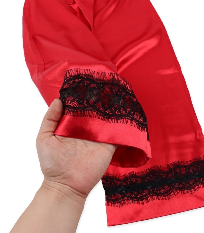 پک ست لباس خواب راحتی شلوار و بلوز ساتن و گیپور اما کد 4030 - بسته 2 عددی