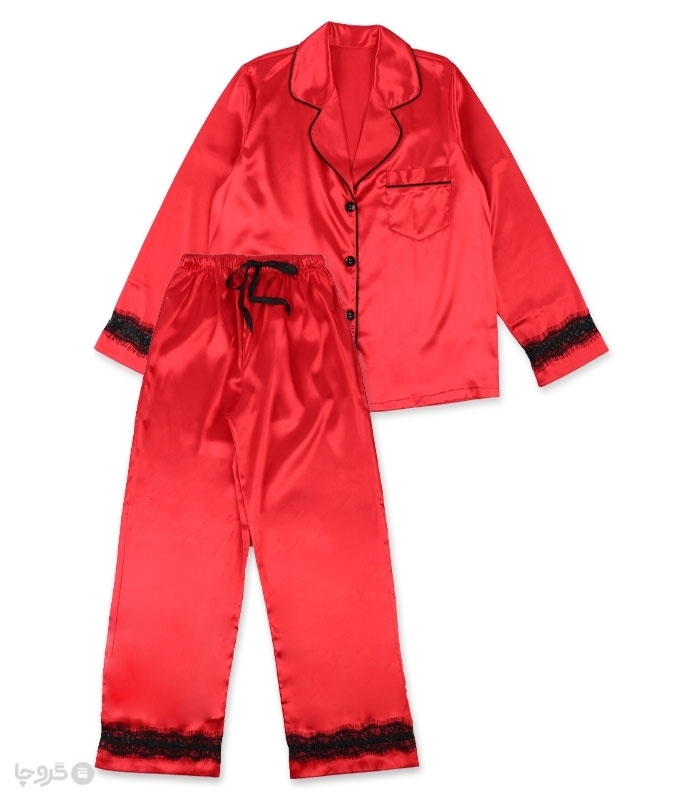 خرید عمده پک ست لباس خواب راحتی شلوار و بلوز ساتن و گیپور Ema اما کد 4030 - بسته 2 عددی