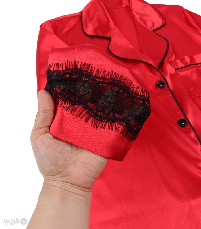 پک ست لباس خواب راحتی شلوار و بلوز ساتن و گیپور اما کد 4030 - بسته 2 عددی