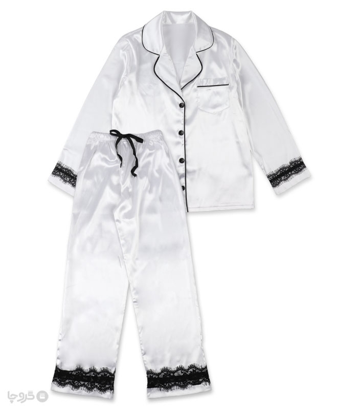 پک ست لباس خواب راحتی شلوار و بلوز ساتن و گیپور اما کد 4030 - بسته 2 عددی