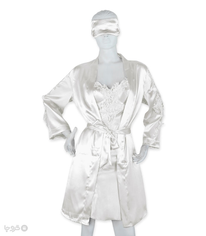 پک ست پیراهن و روبدوشامبر و چشم بند ساتن و گیپور اما کد 3590 - بسته 2 عددی