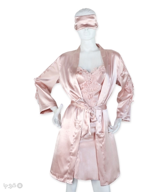 پک ست پیراهن و روبدوشامبر و چشم بند ساتن و گیپور اما کد 3590 - بسته 2 عددی