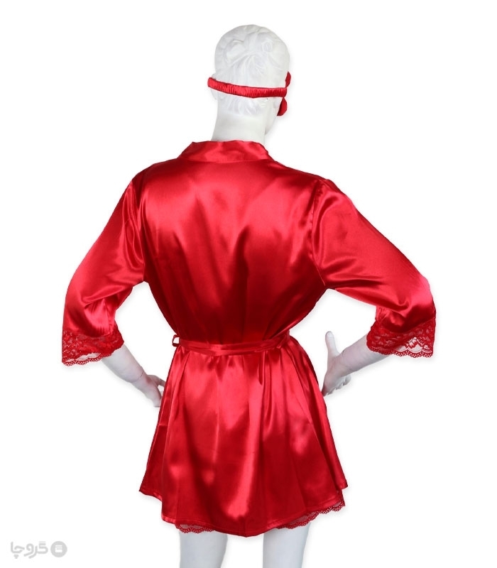 پک ست شورتک و تاپ بندی و روبدوشامبر ساتن و گیپور  اما کد 3635 - بسته 2 عددی