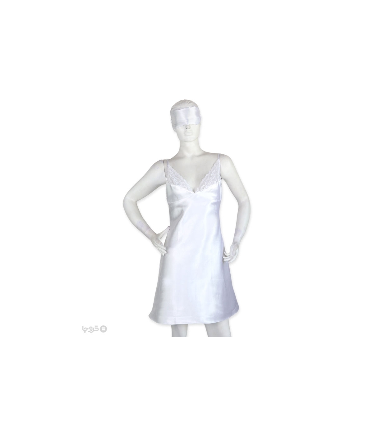 خرید عمده پک ست پیراهن و چشم بند ساتن و گیپور Ema اما کد 2820 - بسته 3 عددی