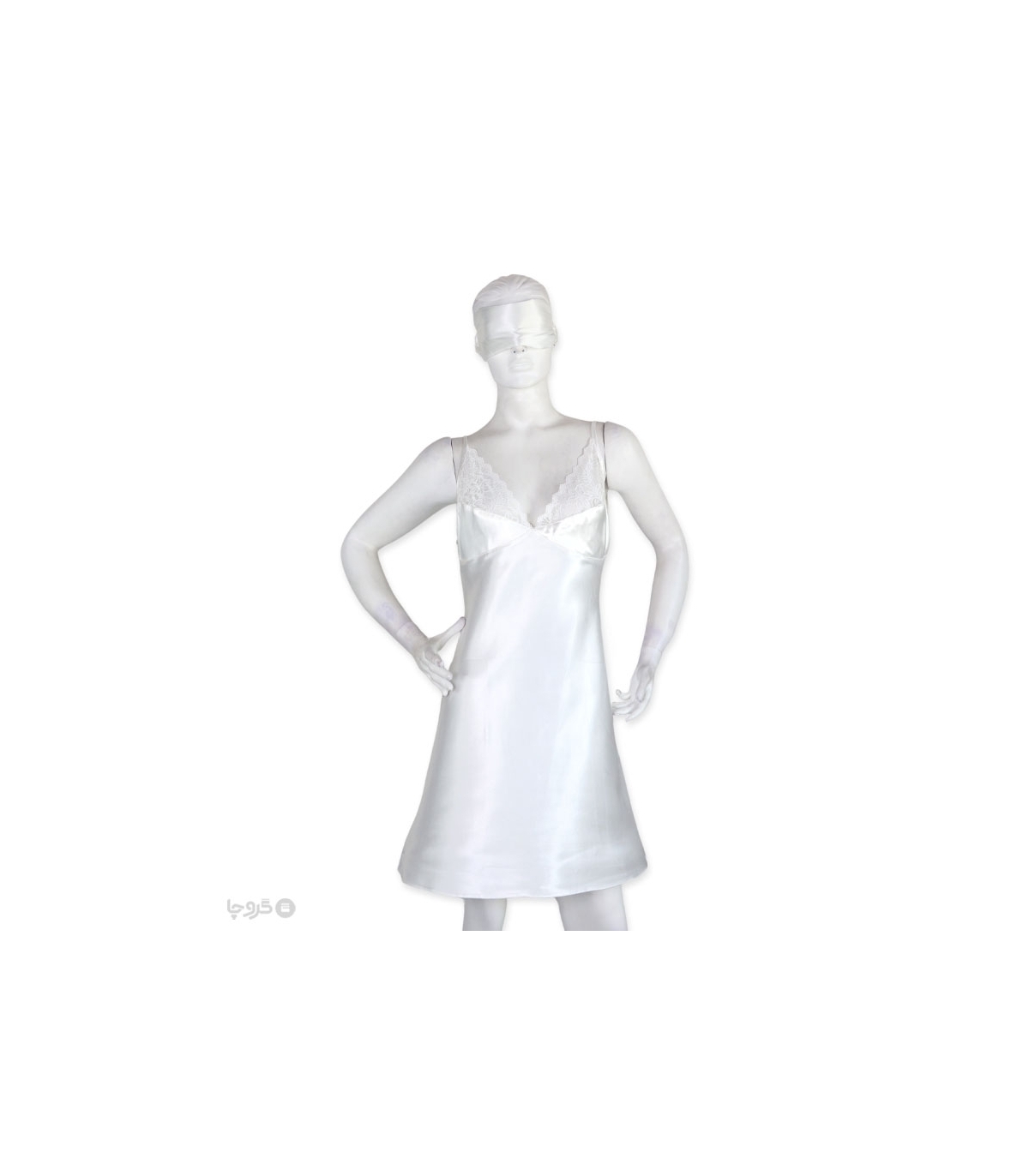 پک ست پیراهن و چشم بند ساتن و گیپور اما کد 2820 - بسته 3 عددی